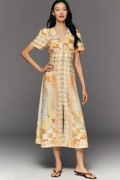 Hunter Larson Short-sleeve V-neck Midi Dress In Multi