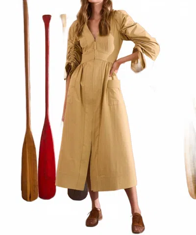 Hunter Lavin V Neck Midi Dress In British Khaki In Sand