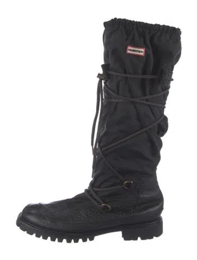 Pre-owned Hunter Leather Combat Boots In Black