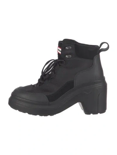 Pre-owned Hunter Leather Combat Boots In Black