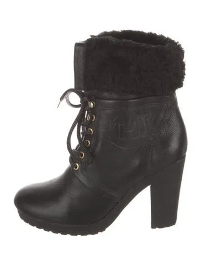 Pre-owned Hunter Leather Lace-up Boots In Black