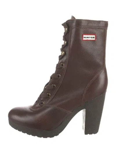 Pre-owned Hunter Leather Lace-up Boots In Brown