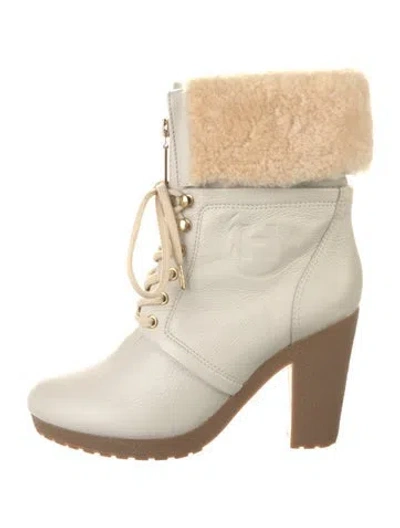 Pre-owned Hunter Leather Lace-up Boots In Neutral