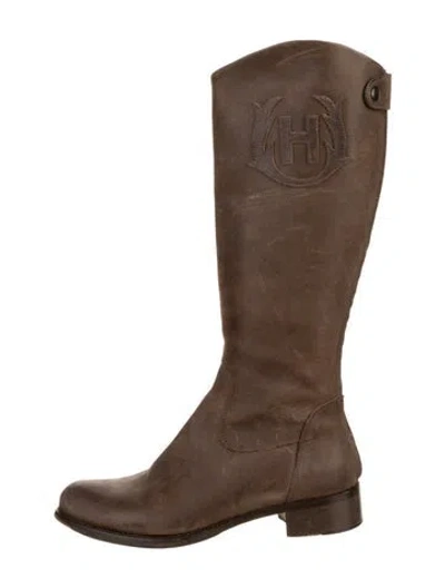 Pre-owned Hunter Leather Riding Boots In Brown