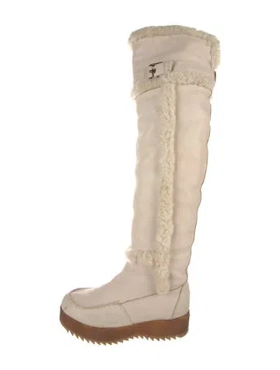 Pre-owned Hunter Leather Whipstitch Trim Boots In Neutral
