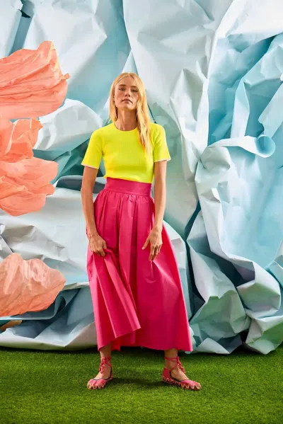 Hunter Lee Top In Neon Yellow With Cream In Pink