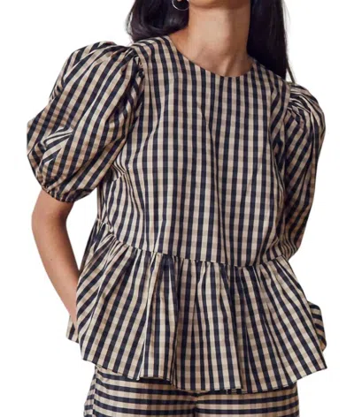 Hunter Lenny Top In Black & Brown Gingham In Multi