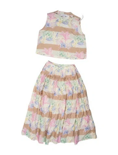 Pre-owned Hunter Linen Floral Print Skirt Set In Multicolor