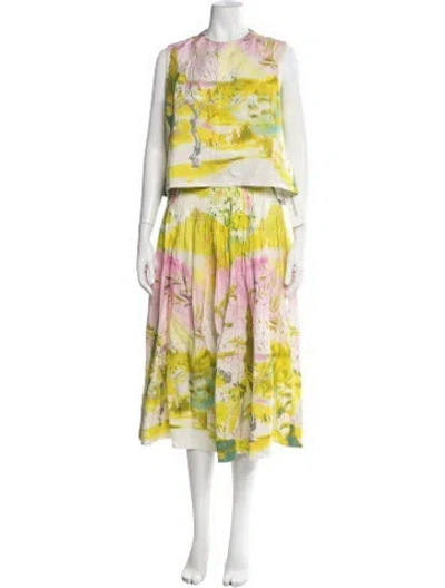Pre-owned Hunter Linen Floral Print Skirt Set In Yellow