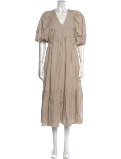 Pre-owned Hunter Linen Midi Length Dress In Neutrals