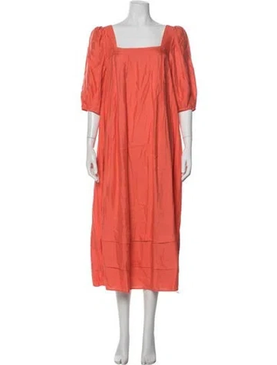 Pre-owned Hunter Linen Midi Length Dress In Orange