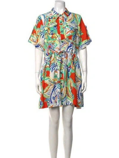 Pre-owned Hunter Linen Mini Dress In Green/orange