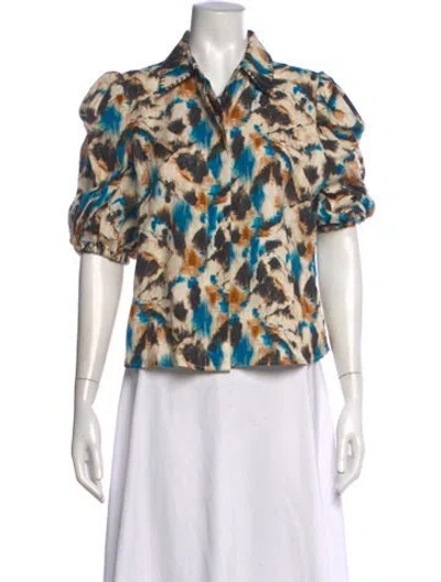 Pre-owned Hunter Linen Printed Blouse In Multicolor