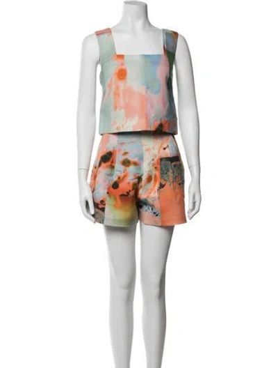 Pre-owned Hunter Linen Printed Short Set In Multicolor