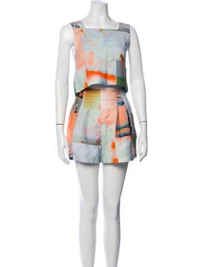 Pre-owned Hunter Linen Printed Short Set In Multicolor