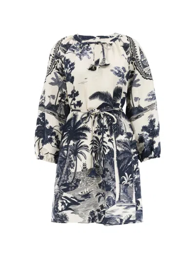 Hunter Lisette Tropical-print Tie-waist Mini Dress In Neutrals