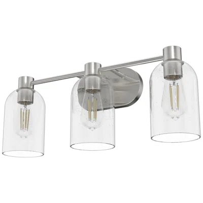 Hunter Lochemeade Brushed Nickel With Clear Seeded Glass 3 Light Vanity