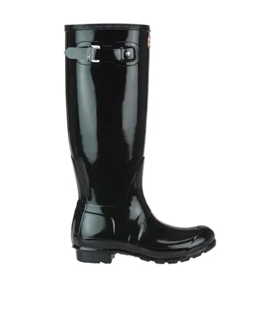 Hunter Logo-patch Detail Boots In Black