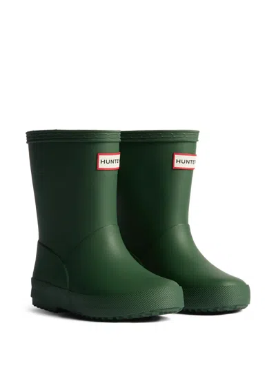Hunter Logo-patch Wellies In Green