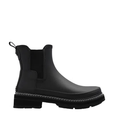 Hunter Logo Short Boots In Black