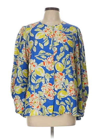 Pre-owned Hunter Long Sleeve Silk Top Blue Keyhole Neckline Tops