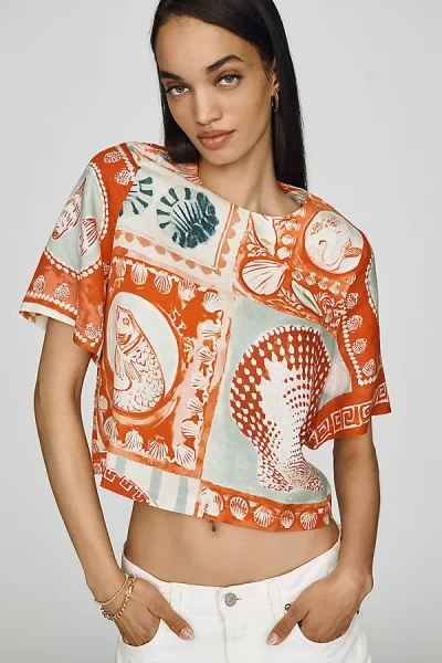 Hunter Maeve Seashell-print Linen-blend Top In Multi
