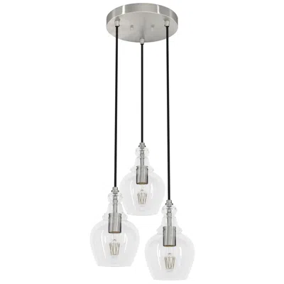 Hunter Maple Park Brushed Nickel With Clear Glass 3 Light Pendant In Silver
