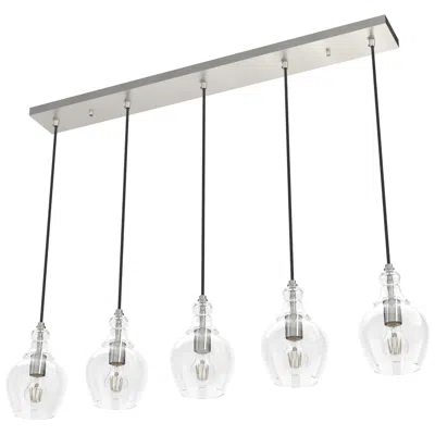 Hunter Maple Park Brushed Nickel With Clear Glass 5 Light Pendant In Neutral