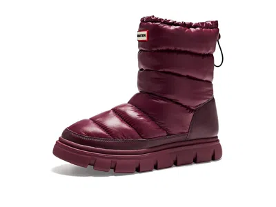 Hunter Women's Maribel Lug Sole Insulated Waterproof Snow Booties 5 Dark Red Nylon In Black