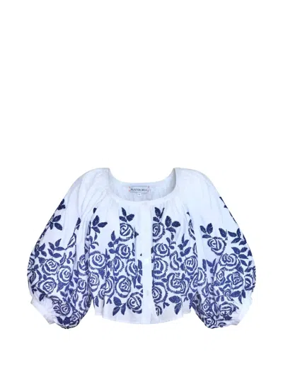 Hunter Marie Floral-embroidered Puff-sleeve Top In Multi