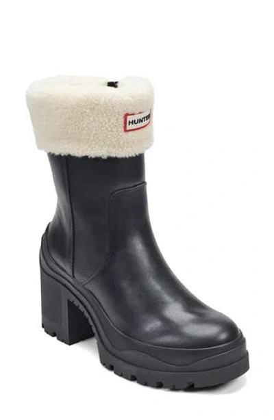 Hunter Marisol Waterproof Faux Shearling Cuff Bootie In Black