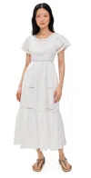 Hunter Marley Flutter-sleeve Embroidered Eyelet Midi Dress In White Embroidery