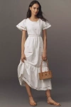 Hunter Marley Flutter-sleeve Embroidered Eyelet Midi Dress In White
