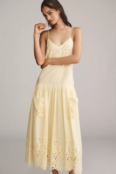 Hunter Martin Eyelet Drop-waist Midi Dress In Yellow