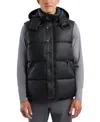 Hunter Chiswell Nylon Quilted Removable Hood Full Zip Puffer Vest In Black