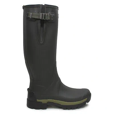 Pre-owned Hunter Mens Boots Balmoral Bamboo Tec Tall Buckle Pull-on Calf-length Rubber In Dark Olive