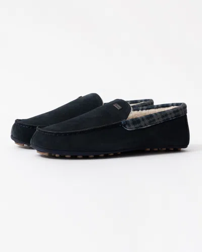 Hunter Mens Tartan Collar Moccasin Slipper - Navy Uk8 Eu42 In Black