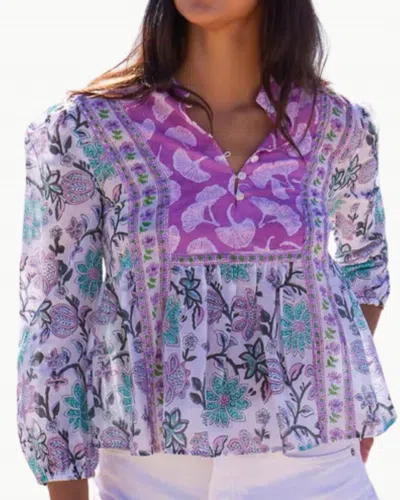 Hunter Michelle Top In Mixed Prints In Purple