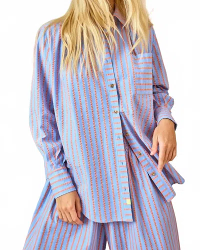 Hunter Miles Button Front Shirt In Beach Stripe In Blue