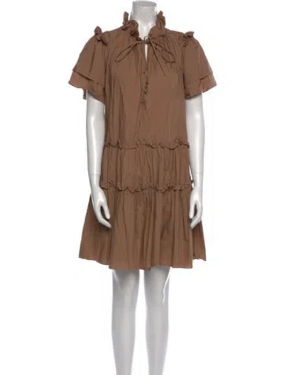 Pre-owned Hunter Mock Neck Knee-length Dress In Brown
