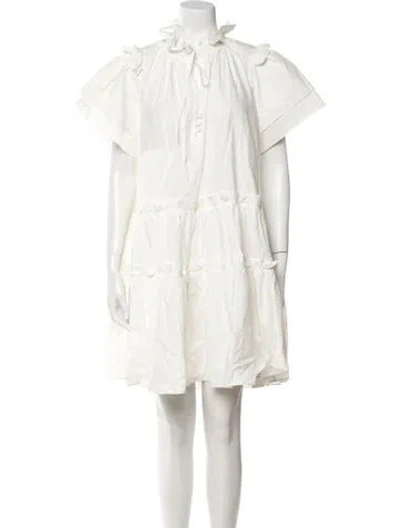 Pre-owned Hunter Mock Neck Knee-length Dress In White