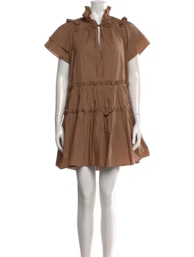 Pre-owned Hunter Mock Neck Mini Dress In Brown