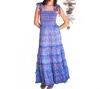 Hunter Natalia Maxi Dress In Blue Pink Print In Blue