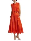 Hunter Nathalie Pull-on Midi Skirt In Tangerine Tango Embroidery In Orange
