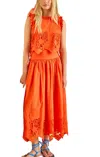 Hunter Nathalie Pull-on Midi Skirt In Tangerine Tango Embroidery In Orange