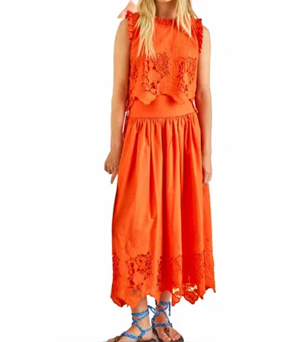 Hunter Nathalie Skirt In Tangerine Tango Embroidery In Animal Print
