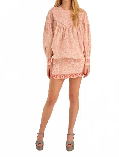 Hunter Naya Long Voluminous Sleeves With Button Cuffs Top In Rosewater Floral In Pink