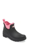 Hunter Neoprene Cuff Waterproof Chelsea Rain Boot In Black/highlighter Pink