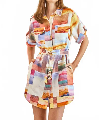Hunter Nicole Mini Dress In Watercolor Mosaic In Multi