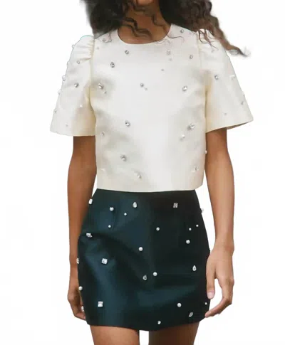 Hunter Olivia Cropped Crewneck Top In Ivory In Multi